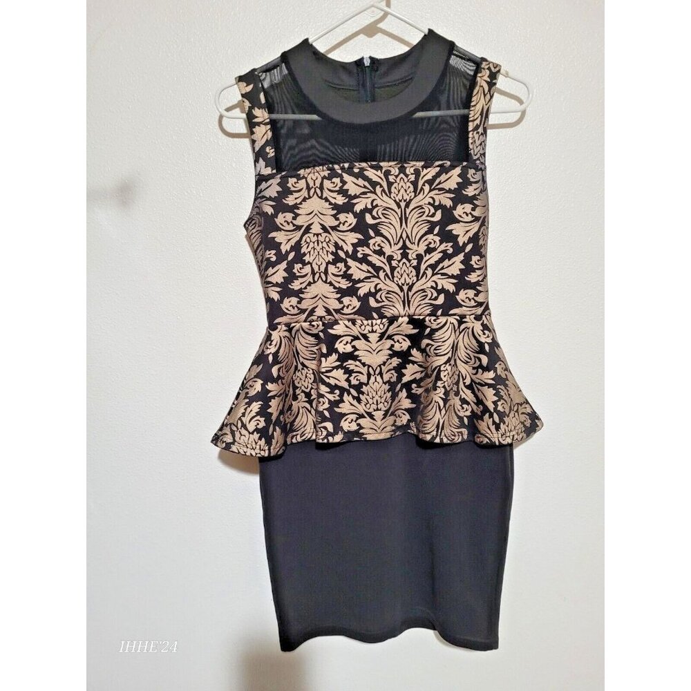 Black and Gold Peplum Ruffle Women Formal but Sexi Mini Dress Size M